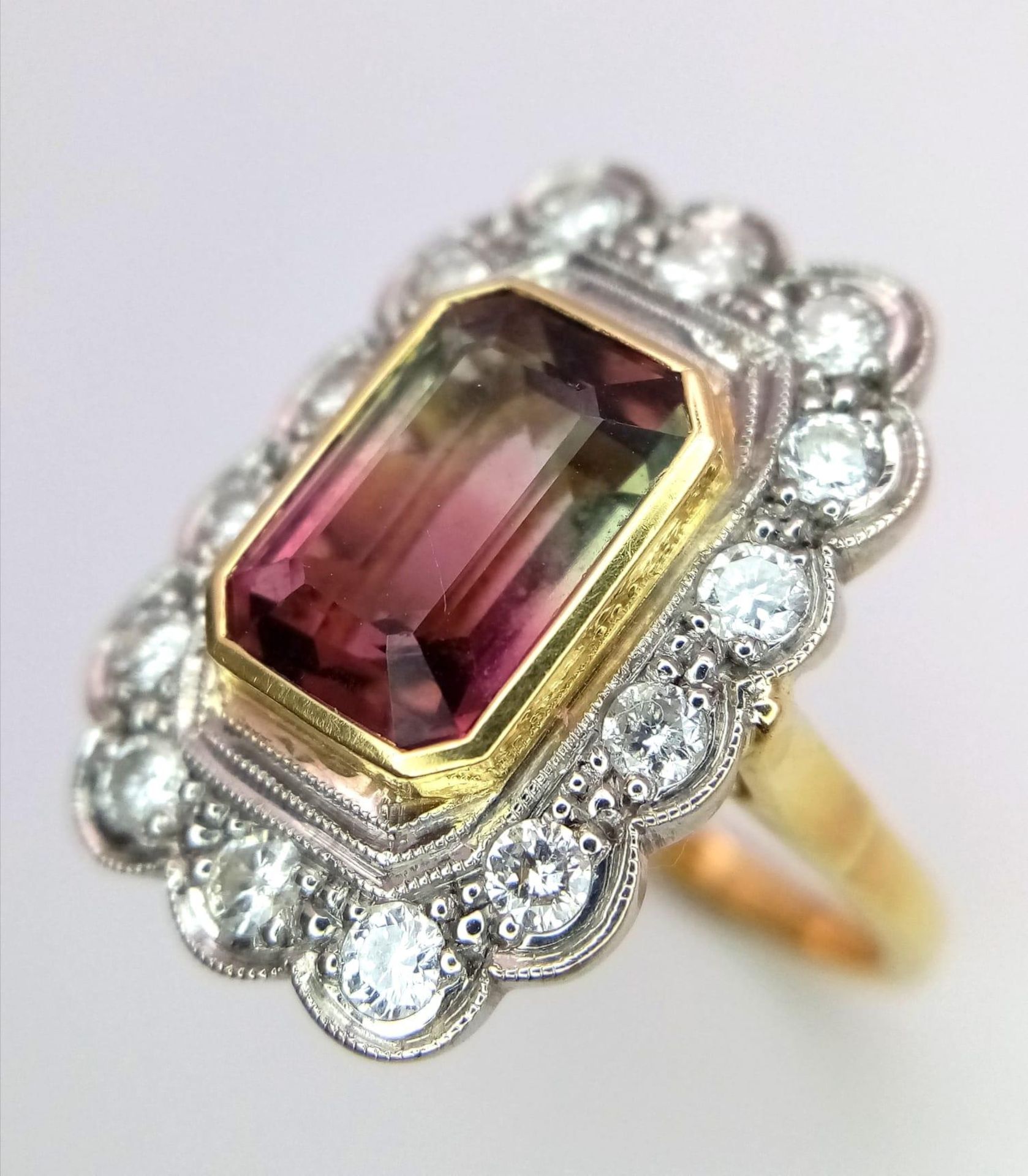 A 18K YELLOW GOLD DIAMOND AND BI COLOUR TOURMALINE CLUSTER RING 7.9G SIZE M 1/2 ref: STOCK 6765 - Image 2 of 7