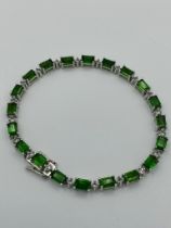 Beautiful GREEN DIOPSIDE and SILVER TENNIS BRACELET, Having 20 Emerald Cut Diopside Gemstones