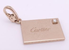 GENUINE CARTIER 18K ROSE GOLD, DIAMOND SET, ENVELOPE CHARM/PENDANT. SIZE: 2CM WIDE WEIGHT: 7.1G REF: