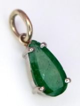 A 14K YELLOW GOLD EMERALD PEARSHAPE PENDANT APPROX 1CT 0.8G 16mm x 5mm ref: SC 1069