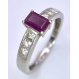 9kt White Gold, Diamond (0.60ct) & Ruby (0.50ct) Ring. Size: N Weight: 2.6g A/S 8003