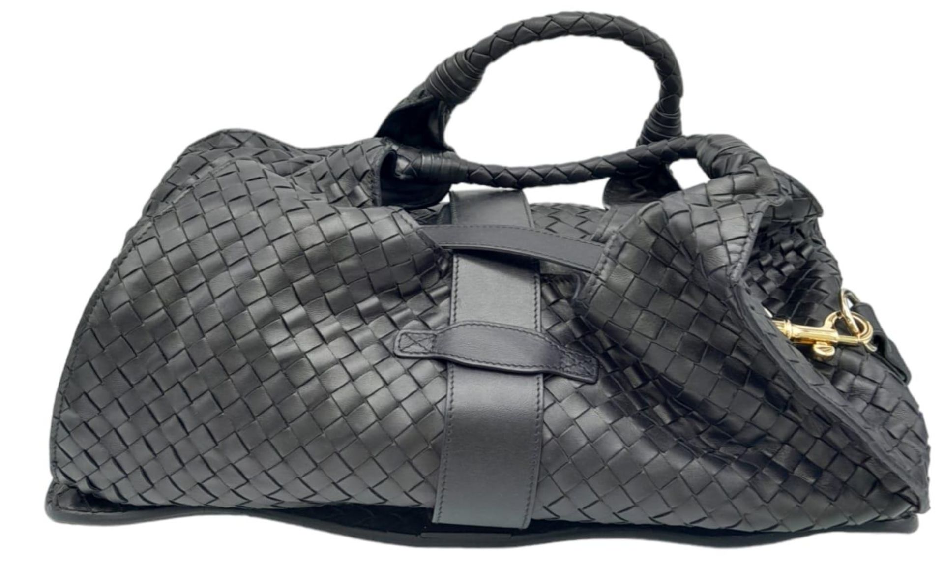 A Bottega Veneta Black Shoulder Bag. Intrecciato leather exterior with gold-toned hardware, two - Image 3 of 8