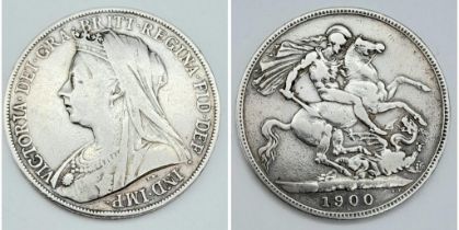 A 1900 Queen Victoria Silver Crown. VF+ grade but please see photos.