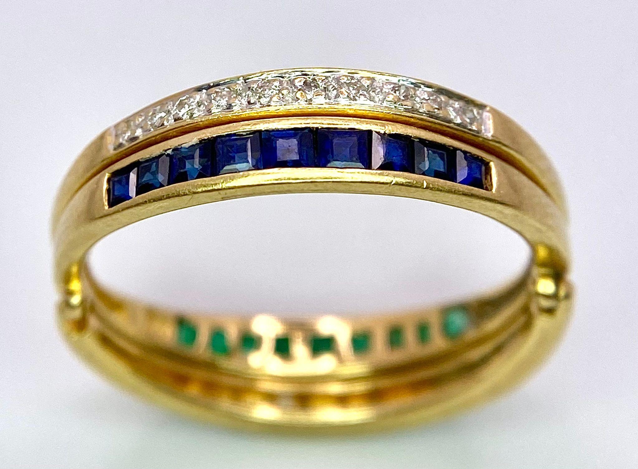 A very interesting 18 K yellow gold ring with two emerald bars and two rotating diamond bars that - Image 2 of 13