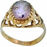 A Vintage 9K Yellow Gold Amethyst Ring. Size P. 2.62g total weight.