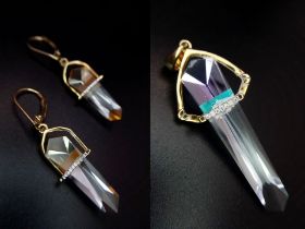 Two Designer Lehrer de Rose Jewellery Pieces. An Amethyst, turquoise and optic quartz, diamond 9K