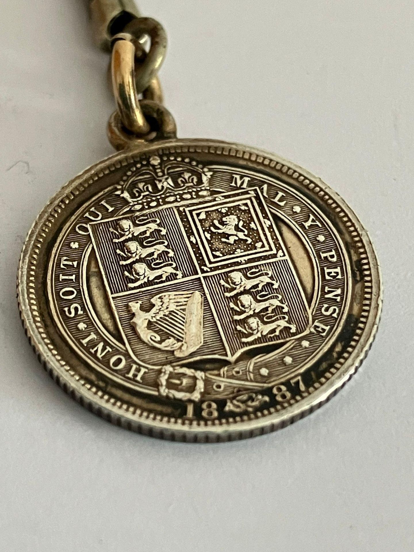 Antique SILVER OPEN FACE POCKET WATCH With Albert T-bar chain and coin fob. The pocket watch - Image 3 of 4