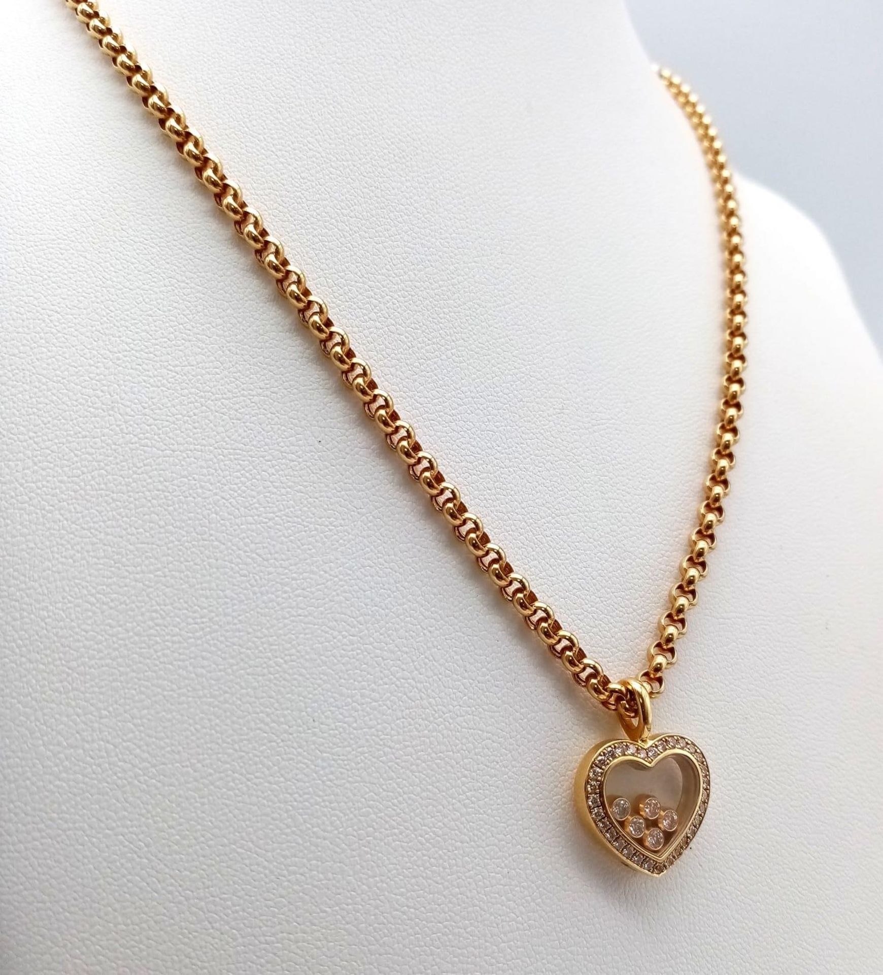 A Chopard 18K Yellow Gold and Floating Diamond Heart Pendant on an 18K Yellow Gold Belcher Link - Image 3 of 7