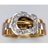 A 9K 2 Colour, Diamond Set Buckle Ring. Size Y, 6.9g total weight. Ref: 7427