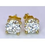 Pair of Gold Plated, Silver Moissanite Earrings. (1ctw) Weight: 1.38g