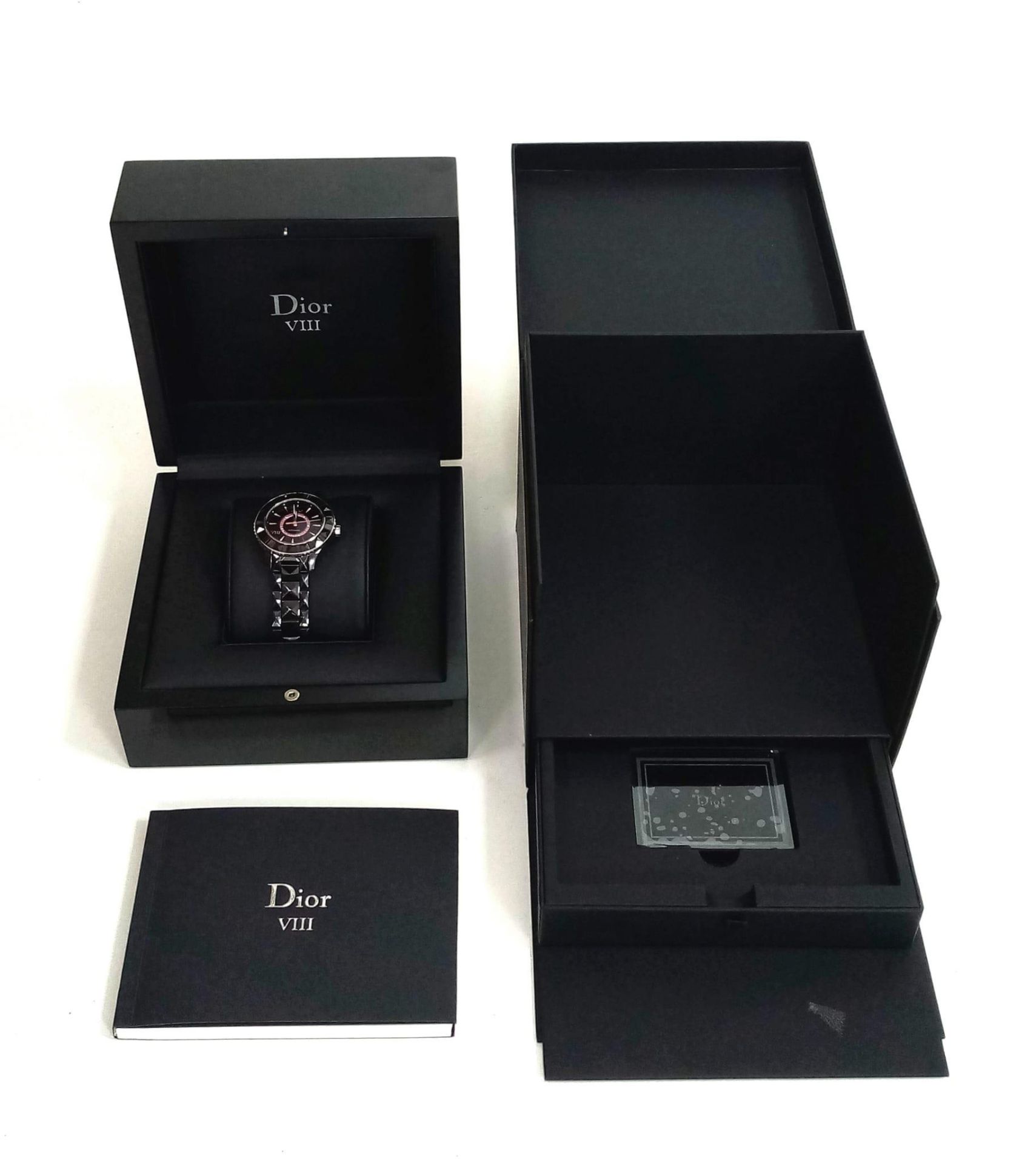 A Christian Dior VIII Automatic Ladies Watch. Black ceramic bracelet and case - 34mm. Black dial - Image 7 of 10