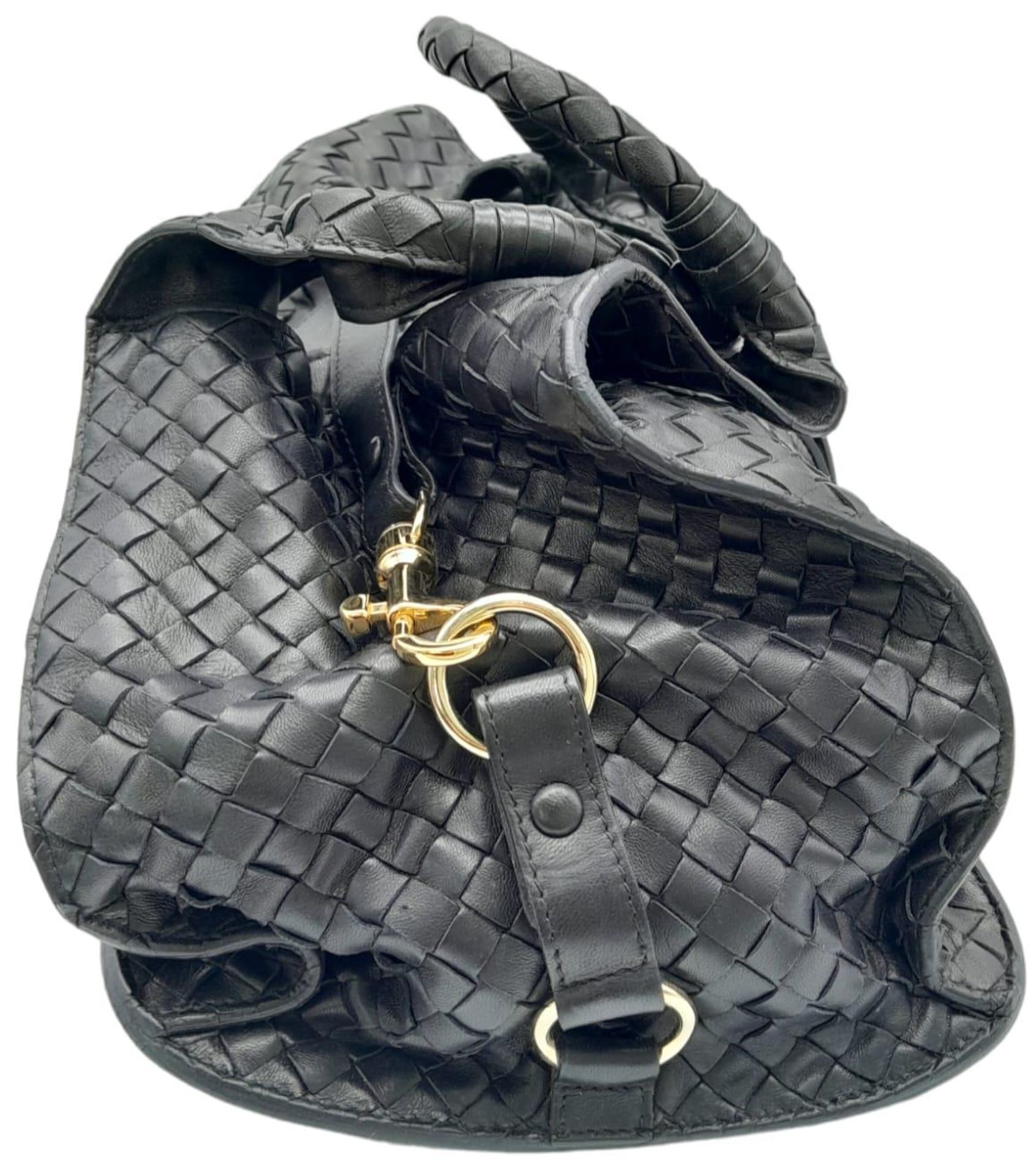 A Bottega Veneta Black Shoulder Bag. Intrecciato leather exterior with gold-toned hardware, two - Image 2 of 8