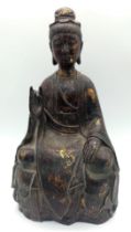 AN EXTREMELY OLD BRONZE BUDDHA , STANDING 33cms TALL THIS ONCE GILDED SERENE BUDDHA IS DEEP IN