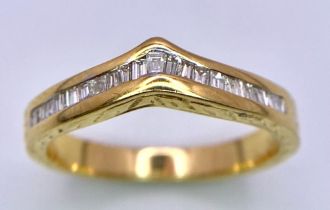 AN 18K YELLOW GOLD DIAMOND WISHBONE RING. SIZE L, 0.25CTW TAPERED BAGUETTES, 3.8G TOTAL WEIGHT. Ref: