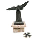 Late War German Spelter Eagle with an Iron Cross 2nd Class and Cap Badge.