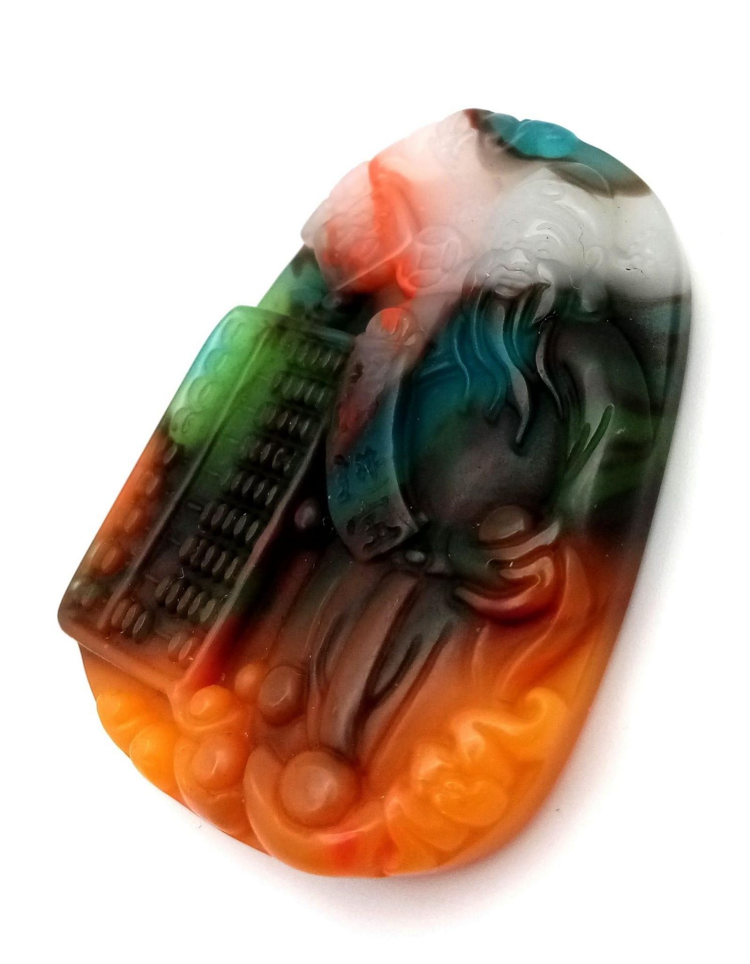 A Chinese Multi-Colour Jade 'Good Financial Luck' Decorative Abacus Pendant. 5cm. - Bild 2 aus 2