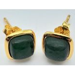 Delightful pair of Yellow Gold Gilded, Sterling Silver Jade Stud Earrings. Measures 0.5cm wide.