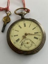 Gentlemans antique SILVER POCKET WATCH. Continental Silver with unusual key wind to top. Having