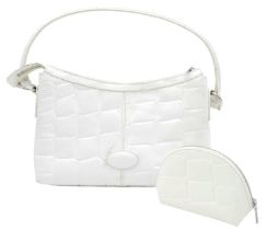 A Mulberry Textured White Leather Handbag and Matching Purse. Handbag - 26cm L x 18cm H. Purse -