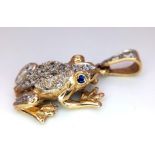 A 9K YELLOW GOLD STONE SET FROG PENDANT 7G 33mm x 18mm ref: SC 1118