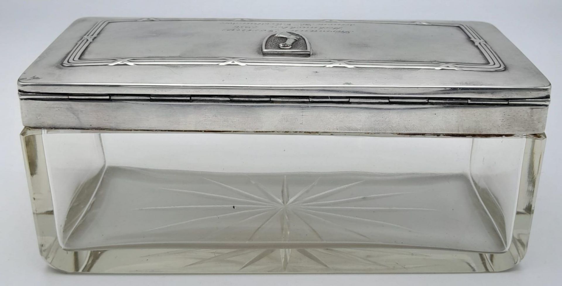 A Rare 1936 Christmas Gift Crystal Glass Box with hallmarked .800 silver lid, that has been hand - Image 8 of 9
