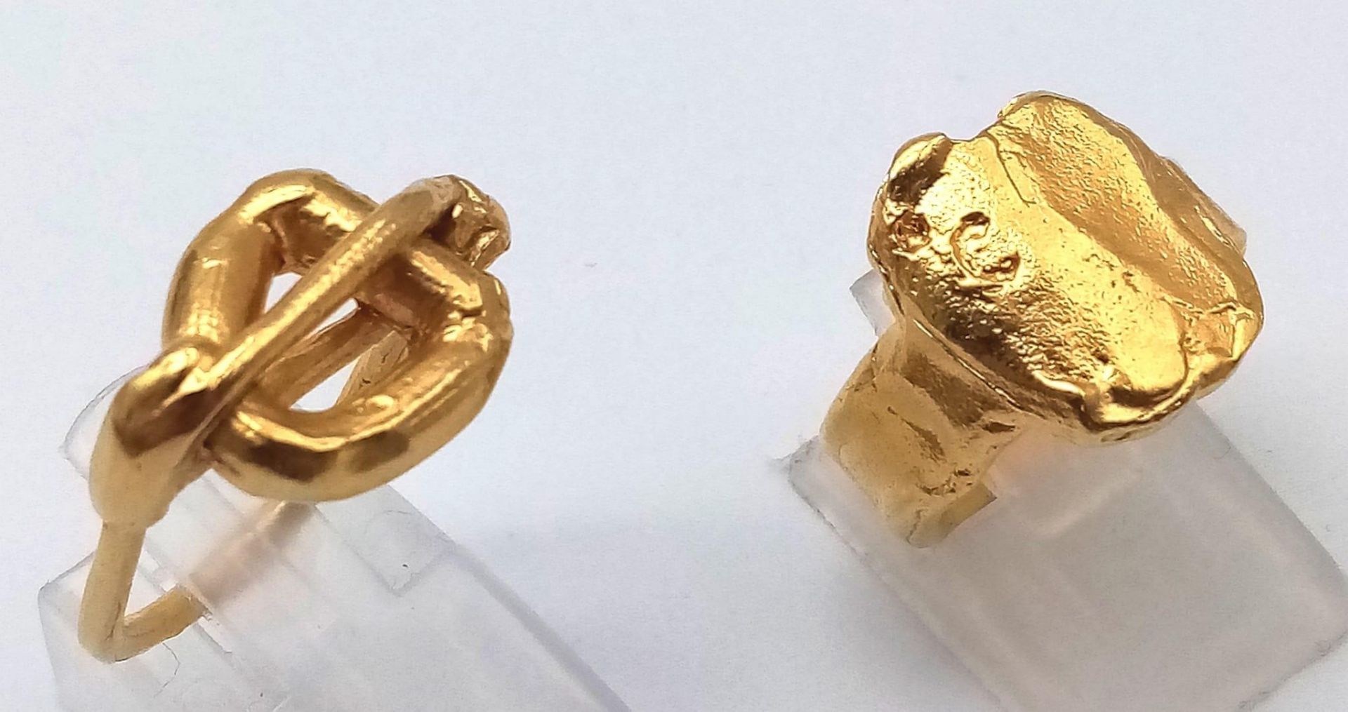 TWO STERLING SILVER, WITH GOLD VERMEIL FINISH RINGS. SIZE: J (BOTH) TOTAL WEIGHT: 16.7G SC 8056