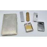 5 VINTAGE LIGHTERS TO INCLUDE A ZIPPO AND AN ARMY ISSUE PETROL LIGHTER PLUS A 1940'S CIGARETTE CASE.