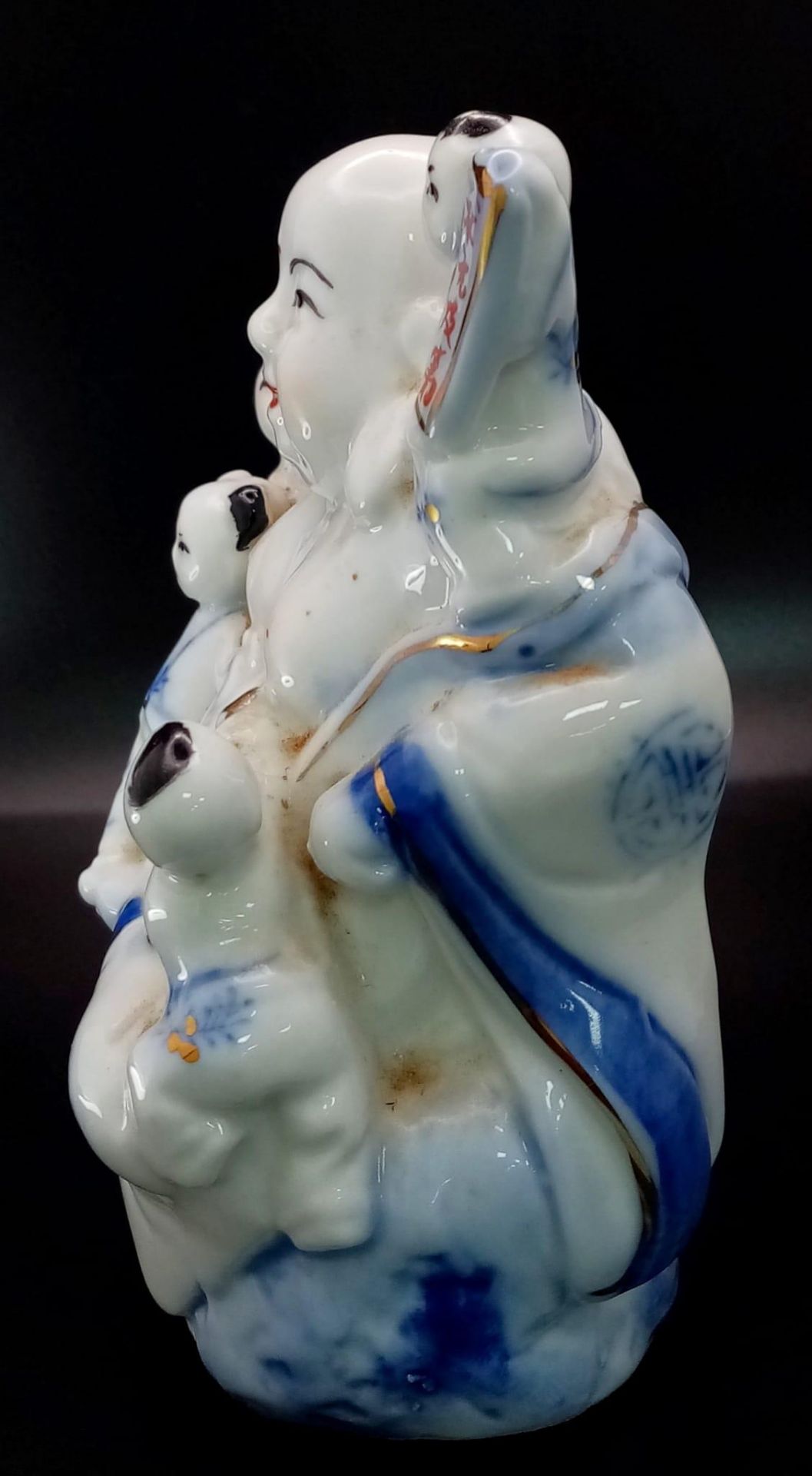 A Vintage or Antique Porcelain Buddha with Oriental Inscription. 12cm Tall. - Image 3 of 5