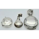 Three Silver Pendant Containers. 4.5cm largest pendant. 40g total weight.