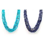 Two Natural Rough Gemstone Rope Length Necklaces. Lapis Lazuli and Turquoise. Both 150cm.
