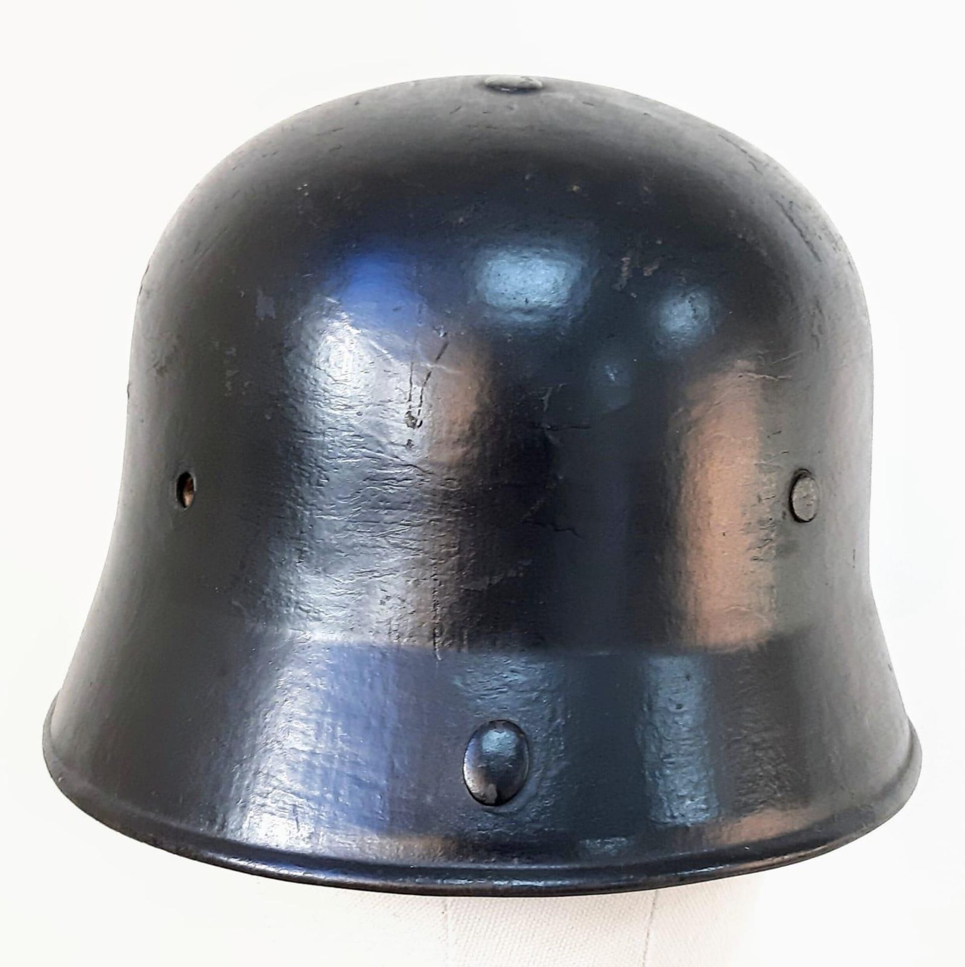 An Unknown WW2 German Factory Fire Fighters Helmet and liner. - Bild 3 aus 7