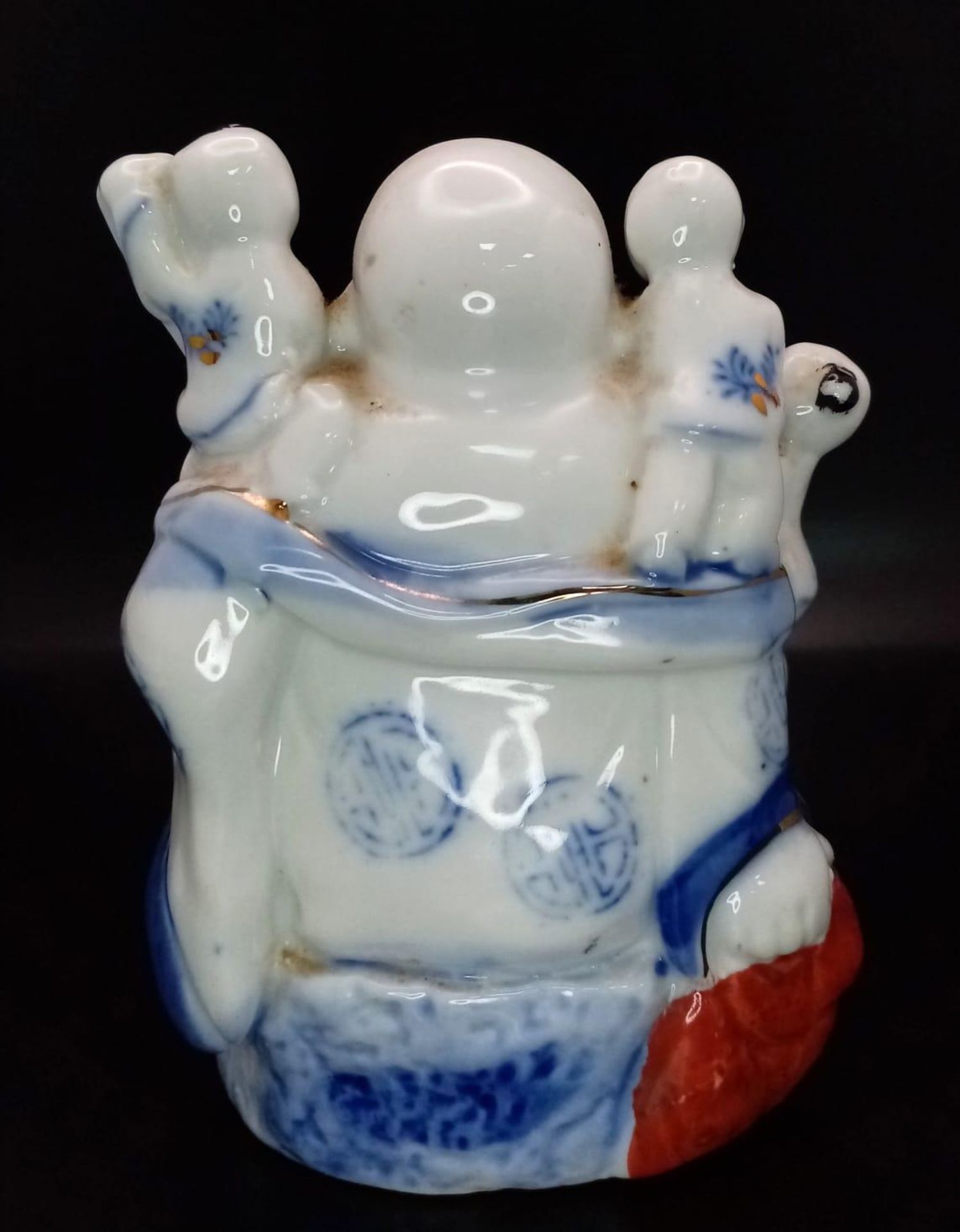 A Vintage or Antique Porcelain Buddha with Oriental Inscription. 12cm Tall. - Image 2 of 5
