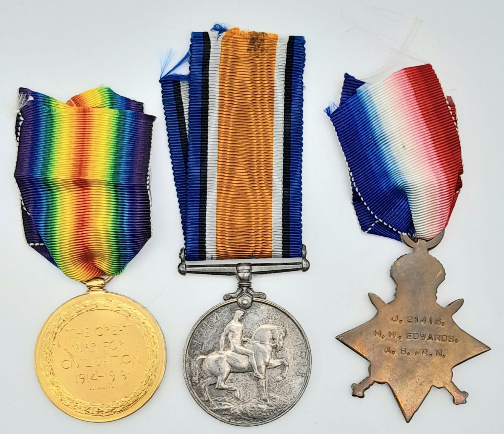 An interesting WW1 Medal Trio & Death Plaque to Able Seaman Herbert Edwards who started his career - Image 3 of 7