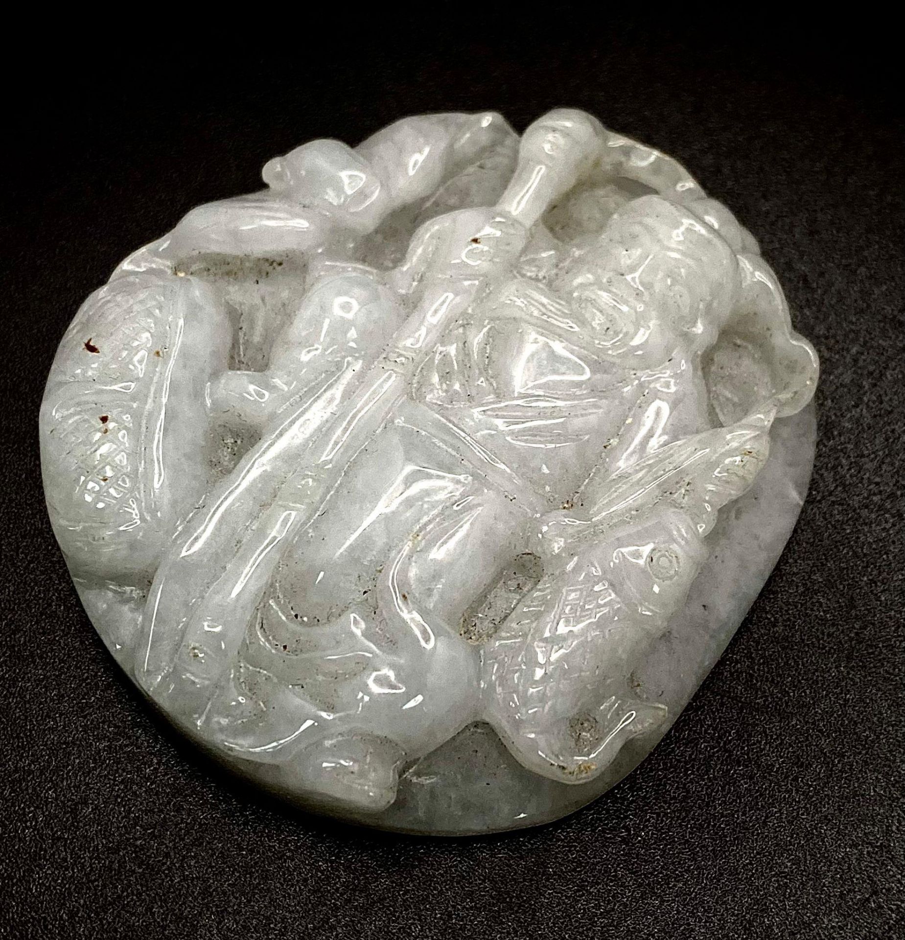 An Antique Chinese White (translucent) Jade Pendant. Hand-carved image of an elder fisherman. 5. - Bild 2 aus 2