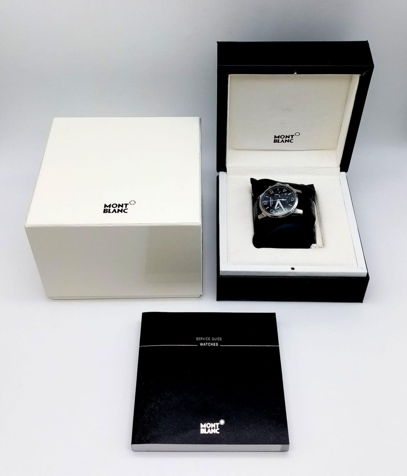 A "MONTBLANC" AUTOMATIC CHRONOGRAPH WITH 3 SUBDIALS ,STUNNING BLACK FACE , COMES WITH BOX AND - Image 8 of 8