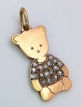 A 9K YELLOW GOLD DIAMOND SET TEDDY BEAR CHARM / PENDANT 2.55G 27mm x 13mm ref: SC 1024