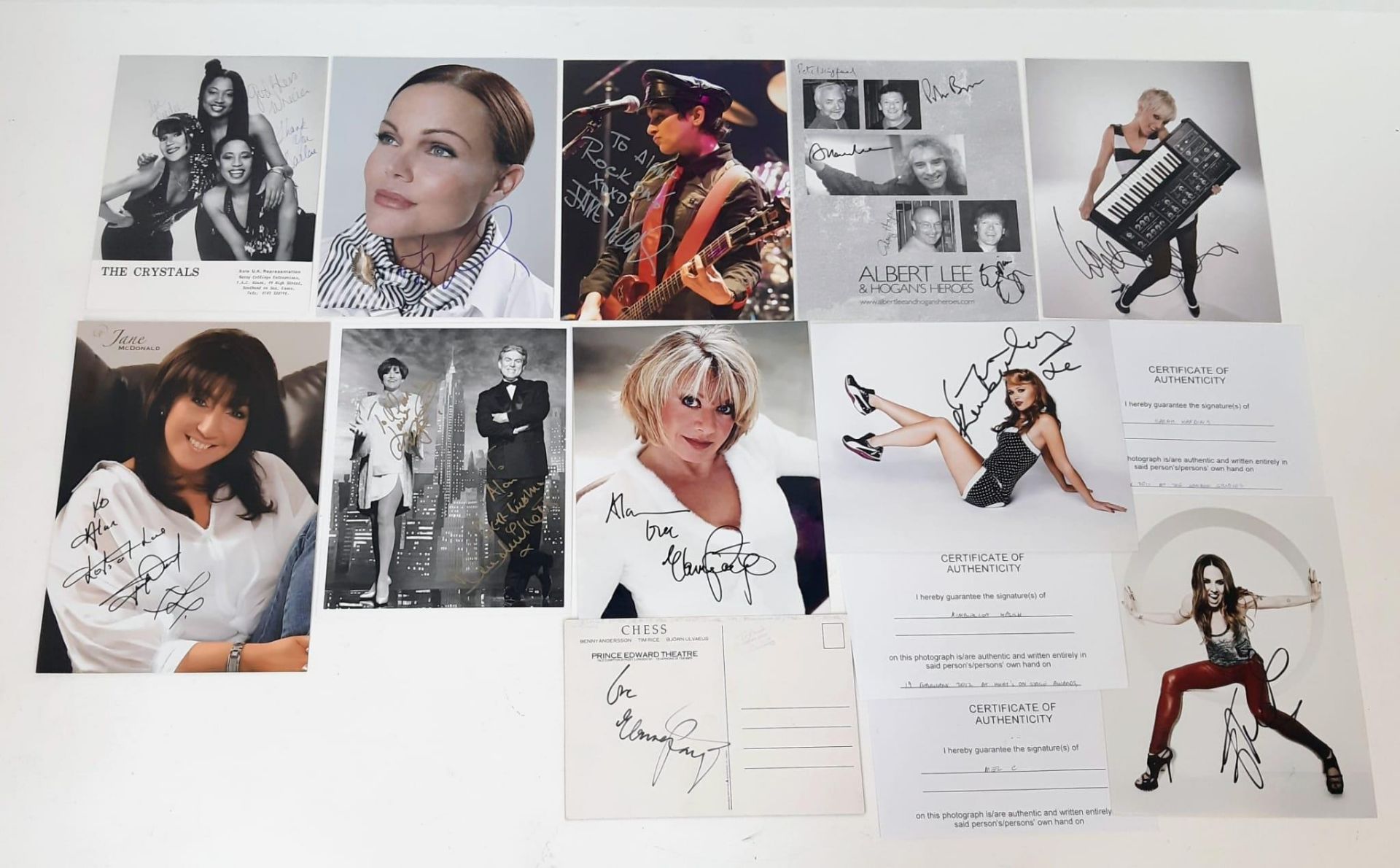 Ten Autographed/Signed Pictures of British and American Pop Stars. Includes: Mel C, Sarah Harding,