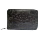A Hermes Crocodile Leather Large Wallet. Beautifully textured exterior brown leather. 20cm length