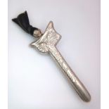 A Vintage or Antique Silver and Horn Handle Kris Knife and Sheathe Bar Brooch. Knife is