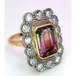 A 18K YELLOW GOLD DIAMOND AND BI COLOUR TOURMALINE CLUSTER RING 7.9G SIZE M 1/2 ref: STOCK 6765