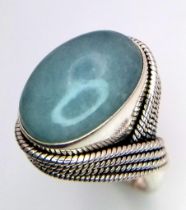 A 2009 Hallmarked Sterling Silver Aventurine Cabochon Set Ring Size L. Set with a 1.8cm Long Oval