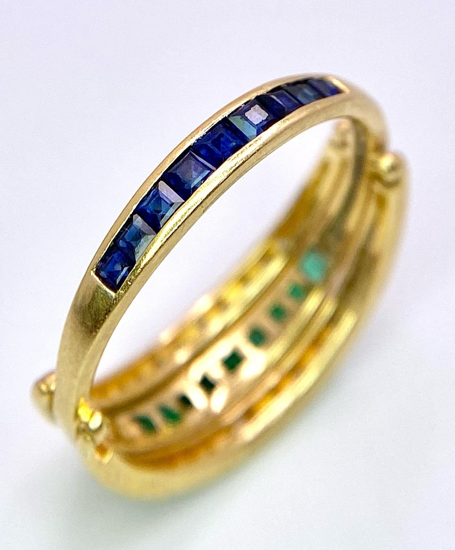 A very interesting 18 K yellow gold ring with two emerald bars and two rotating diamond bars that - Image 4 of 13