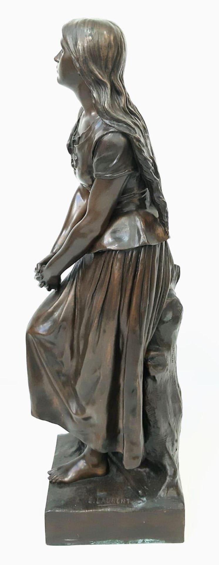 Magnificent Bronze Statue titled, Joan of Arc shepherdess listening to the voices by Eugène - Image 2 of 7