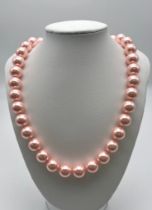 A Vivacious Pink South Sea Pearl Shell Necklace. 14mm statement beads. Necklace length - 48cm.