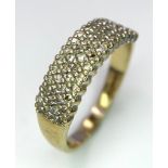 A 9K YELLOW GOLD DIAMOND 3 ROW BAND RING. Size M, 0.33ctw, 2.7g total weight. Ref: SC1130