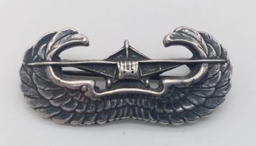 A WW2 USA Parachute Glider Wings In Sterling Silver.