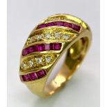 A 18K YELLOW GOLD DIAMOND & RUBY STRIPED RING. 5.9G SIZE L ref: SC 1096