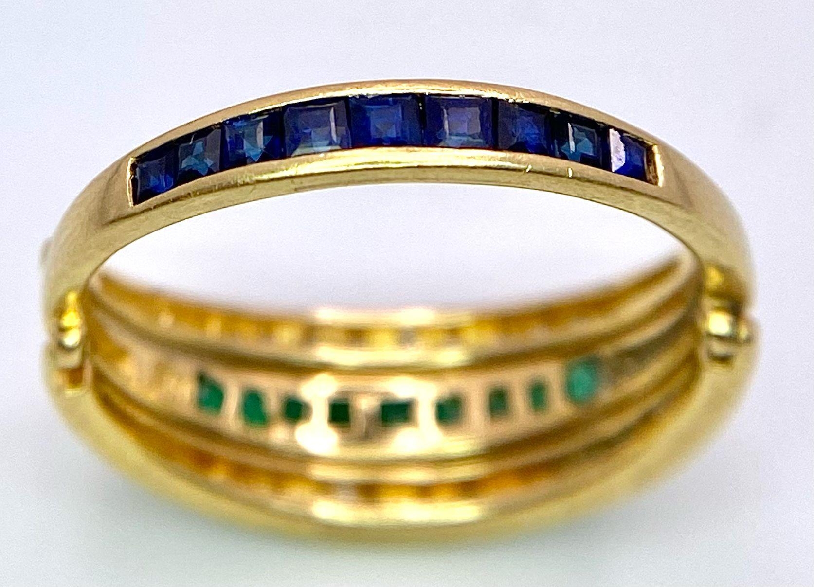 A very interesting 18 K yellow gold ring with two emerald bars and two rotating diamond bars that - Image 7 of 13
