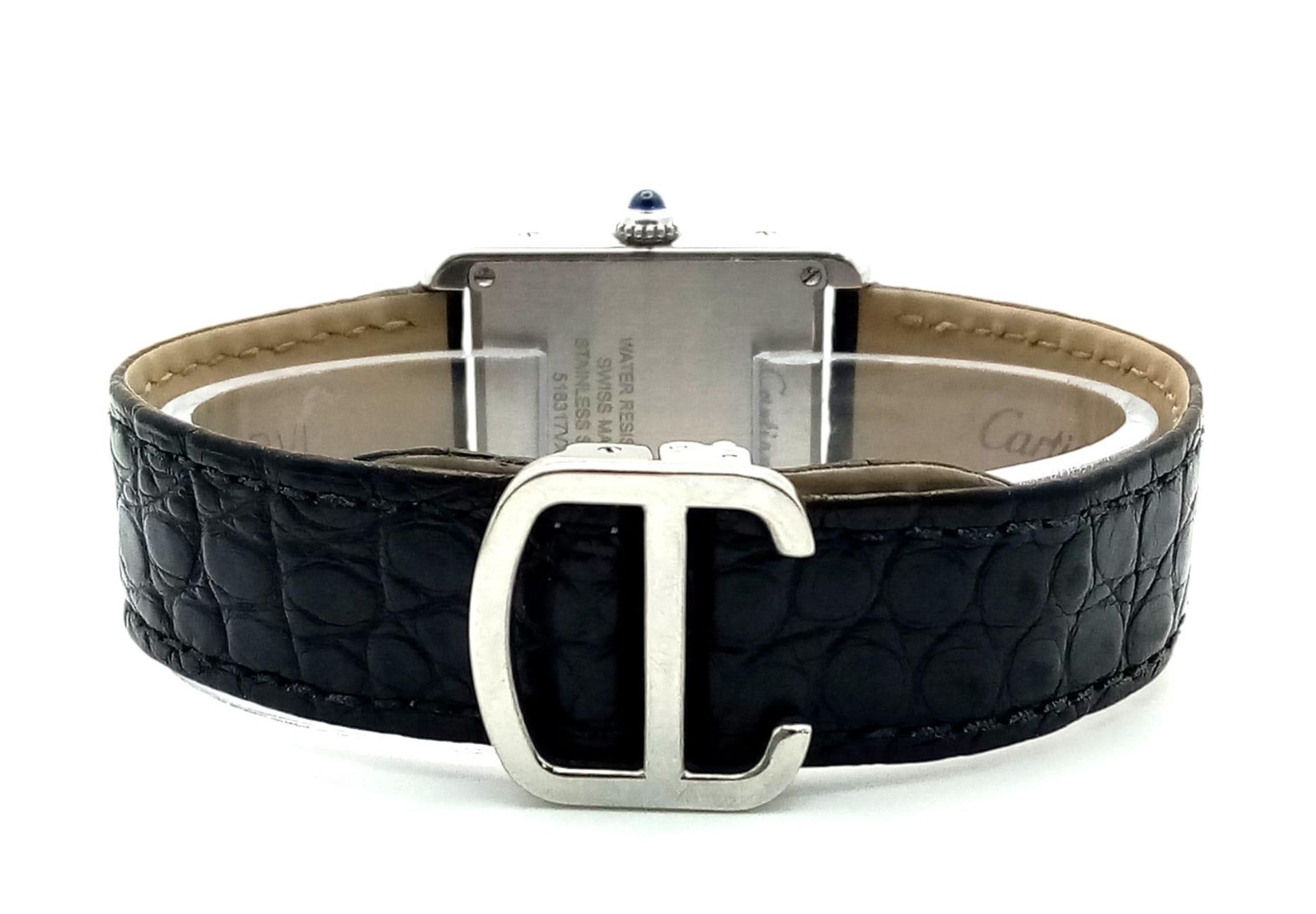 A Very Collectible Cartier 3170 Quartz Ladies Watch. Black leather strap with Cartier clasp. - Image 5 of 10