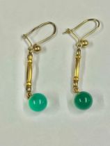 Pair of Gold & Burmese jade drop earrings